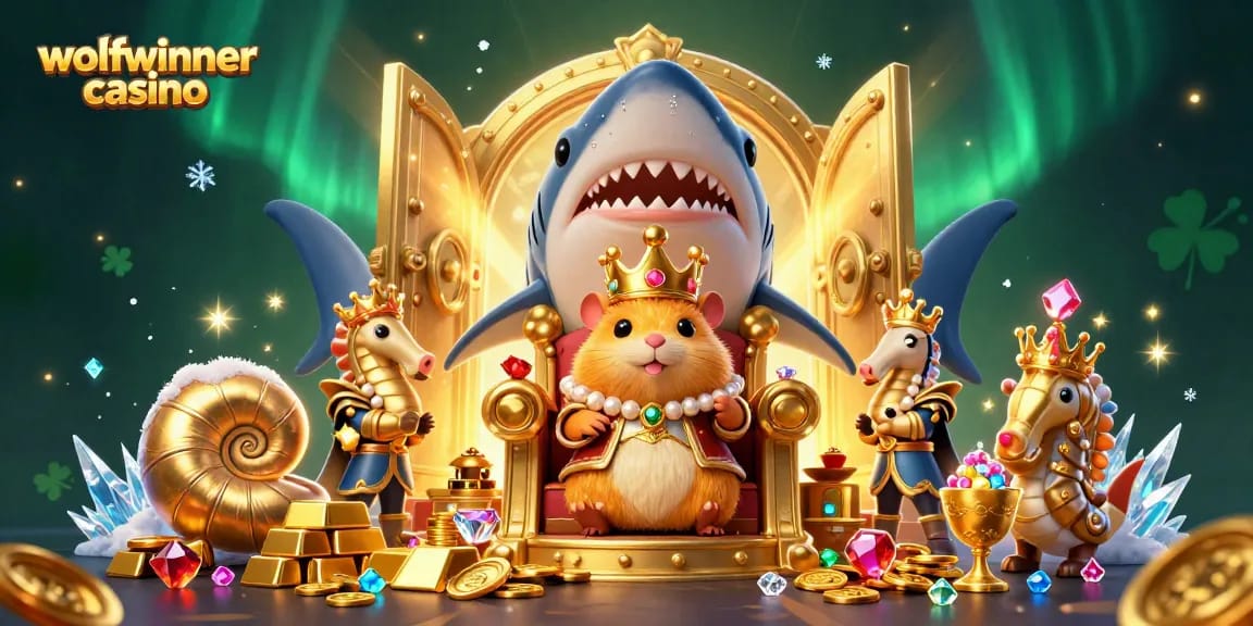 Engage with the wolfwinner casino experience in a vibrant 3D scene featuring a golden hamster king.