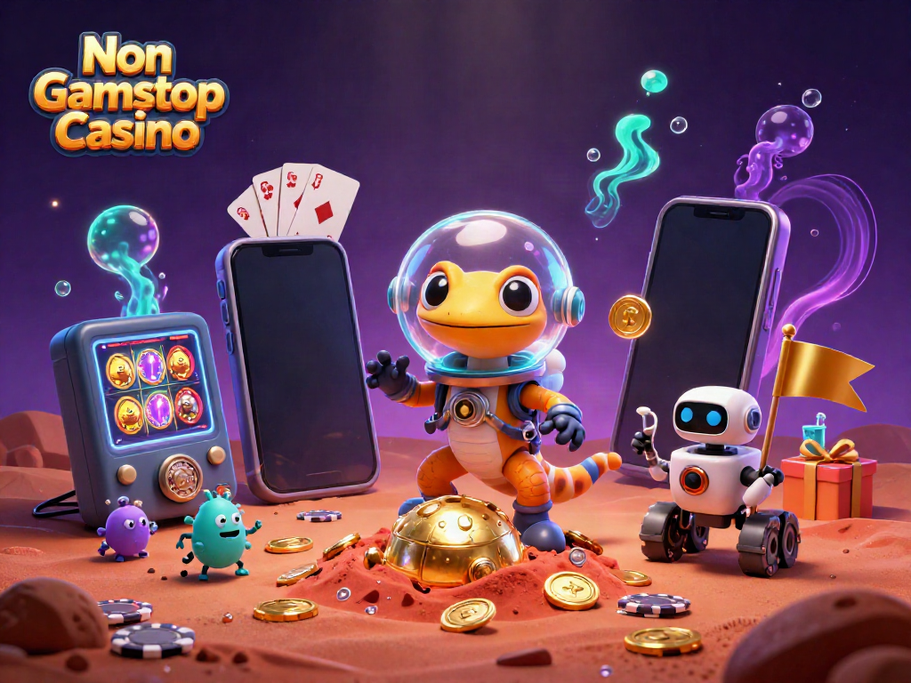 Experience exciting gaming at Non Gamstop Casino with a Martian gecko discovering treasures.