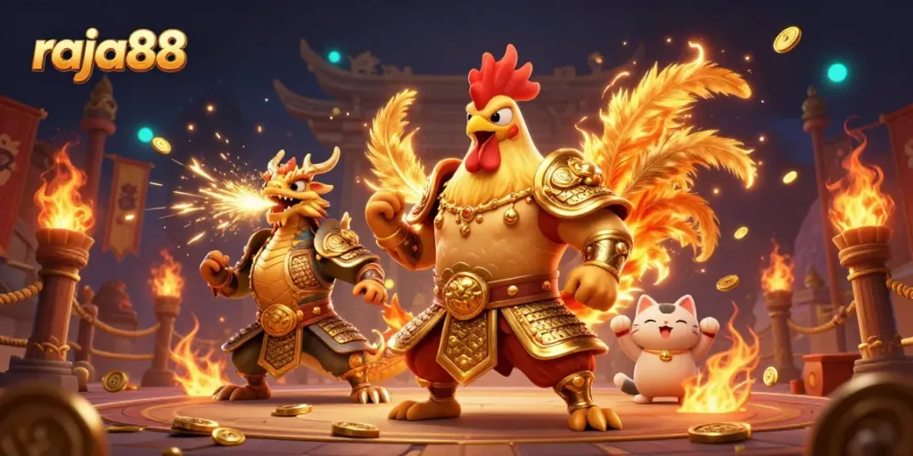 Experience thrilling gameplay with raja88's dynamic 3D characters in a vibrant casino arena.