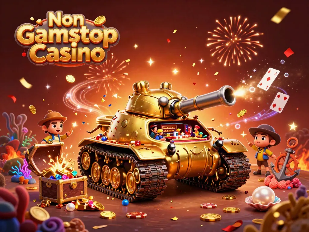 Visualize the fun at a Non Gamstop Casino featuring a lively 3D scene with a golden beetle casino tank.