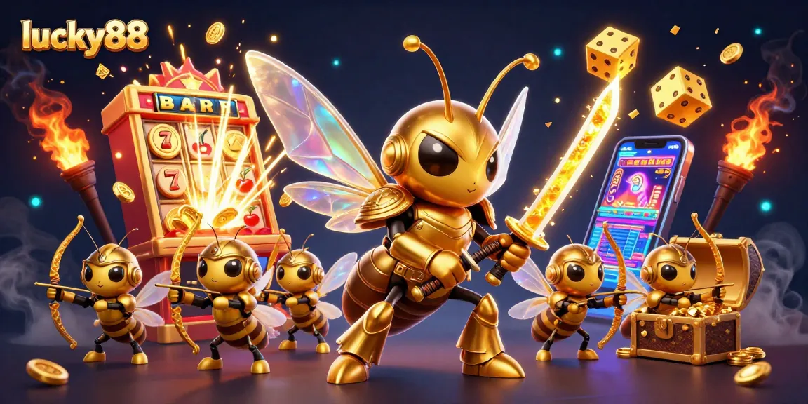 Experience thrilling gameplay with lucky88, featuring a vibrant slot machine bursting coins and light!