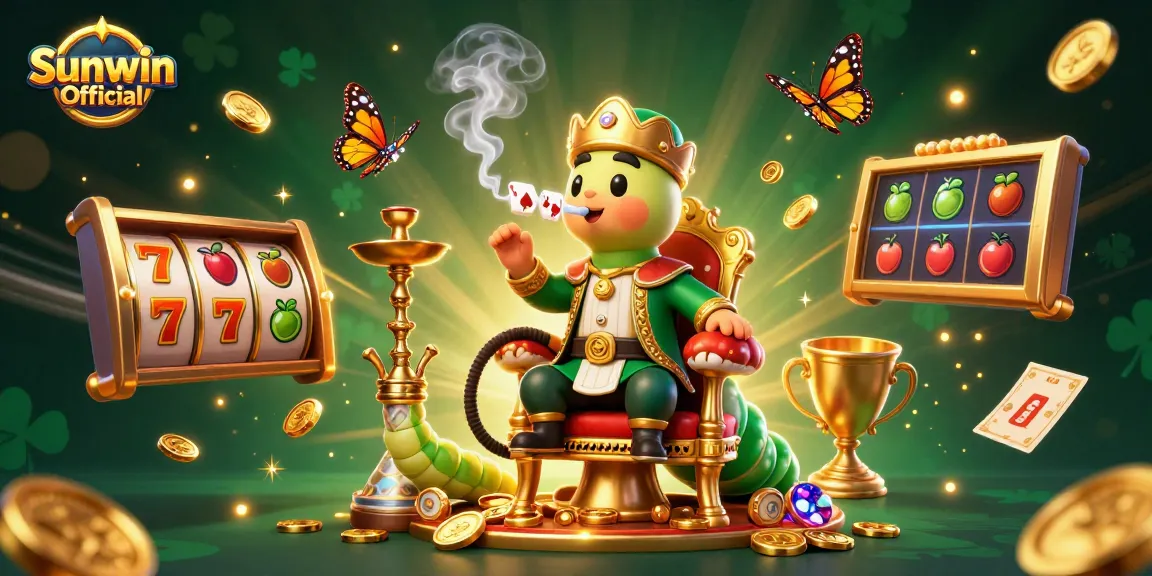 Spin to win at Sunwin Official with a vibrant 3D casino themed illustration showcasing slot reels and golden coins.