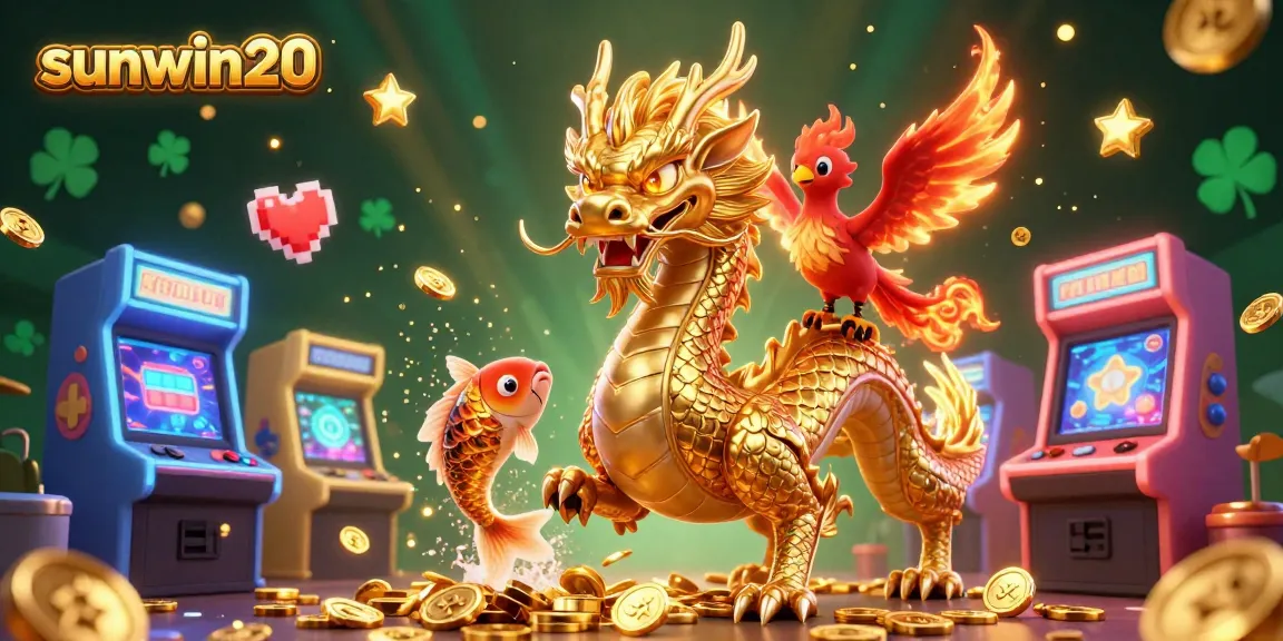 Experience thrilling victories at sunwin20 with a fierce dragon and lucky symbols in a vibrant casino scene.